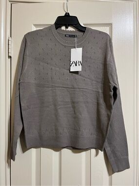 Zara Textured Knit Crewneck Sweater